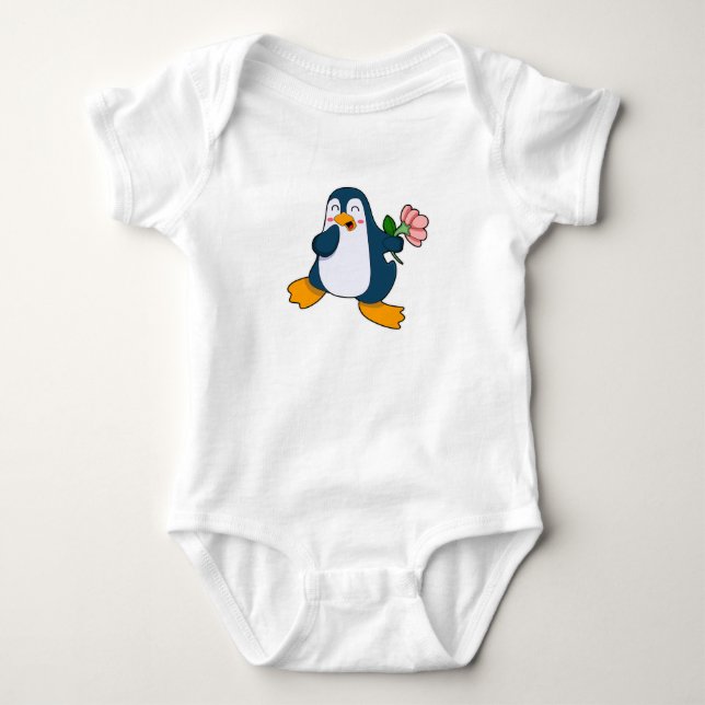 Penguin med rosa Flower T Shirt (Framsida)