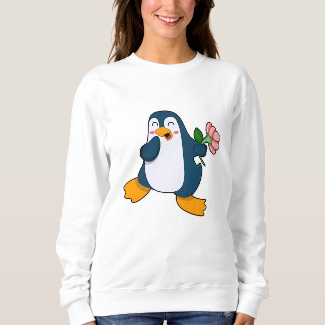 Penguin med rosa Flower T Shirt (Framsida)