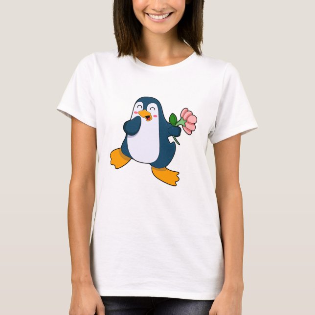 Penguin med rosa Flower T Shirt (Framsida)