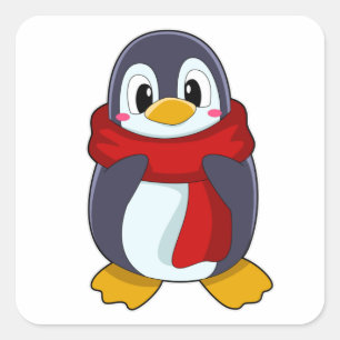 Penguin med Scarf Fyrkantigt Klistermärke