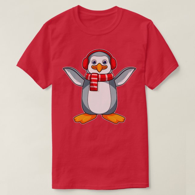 Penguin med Scarf Headphone T Shirt (Design framsida)