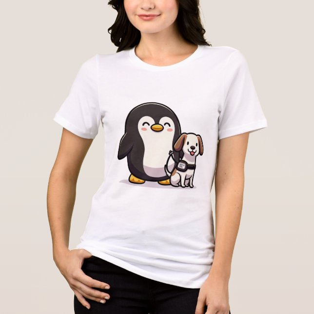 Penguin med Service Hund T Shirt (Framsida)
