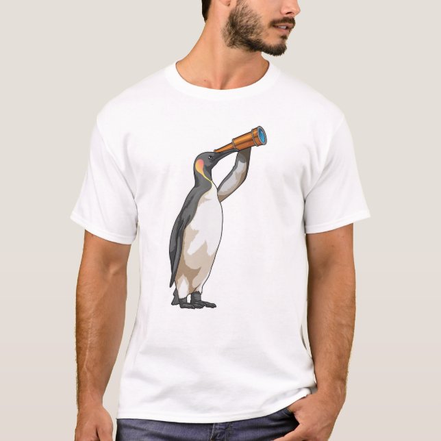 Penguin med Telescope T Shirt (Framsida)