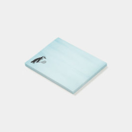 Penguin med tennis-racket på blå bakgrund post-it block