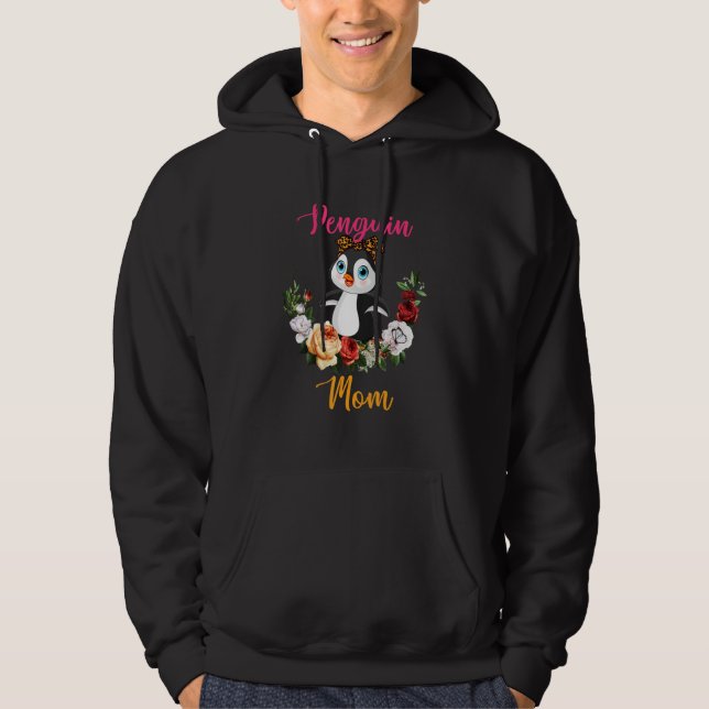 Penguin Mom Floral Penguin Bow Tie Lover Mother's  Hoodie (Framsida)