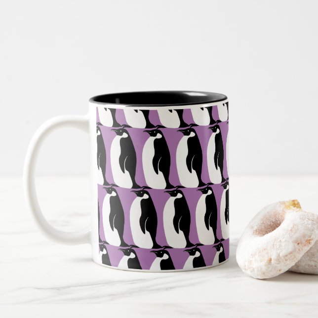Penguin Mönster Lila Black White Två-Tonad Mugg (Med munk)