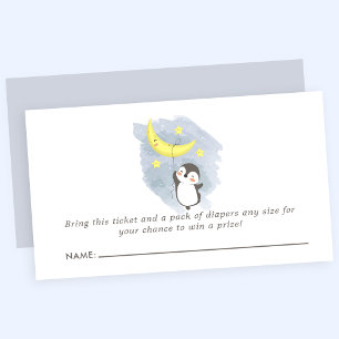 Penguin Moon Watercolor Baby Shower Blöja Lotteri Tilläggskort