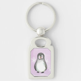 Penguin motif rektangulärt silverfärgad nyckelring