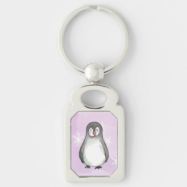 Penguin motif rektangulärt silverfärgad nyckelring (Framsidan)