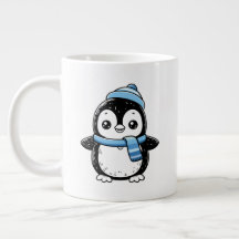 Penguin Mug Cute Winter  | Penguin with Hat and Sc