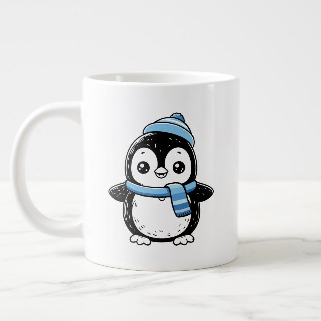 Penguin Mug Cute Winter  | Penguin with Hat and Sc Jumbo Mugg (Vänster)