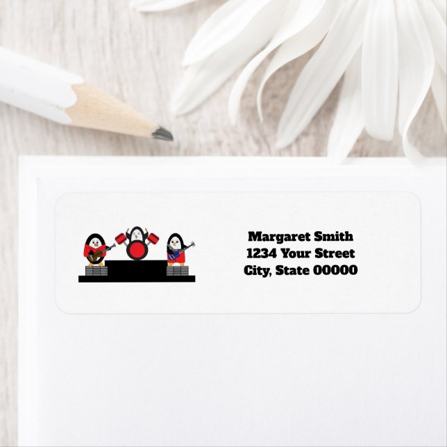Penguin Music Band Personalize Returadress Returadress Etikett (Insitu)