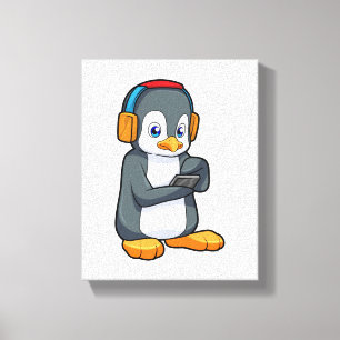 Penguin Music Headphone Canvastryck