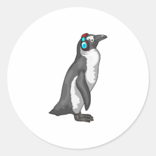 Penguin Music Headphone Runt Klistermärke