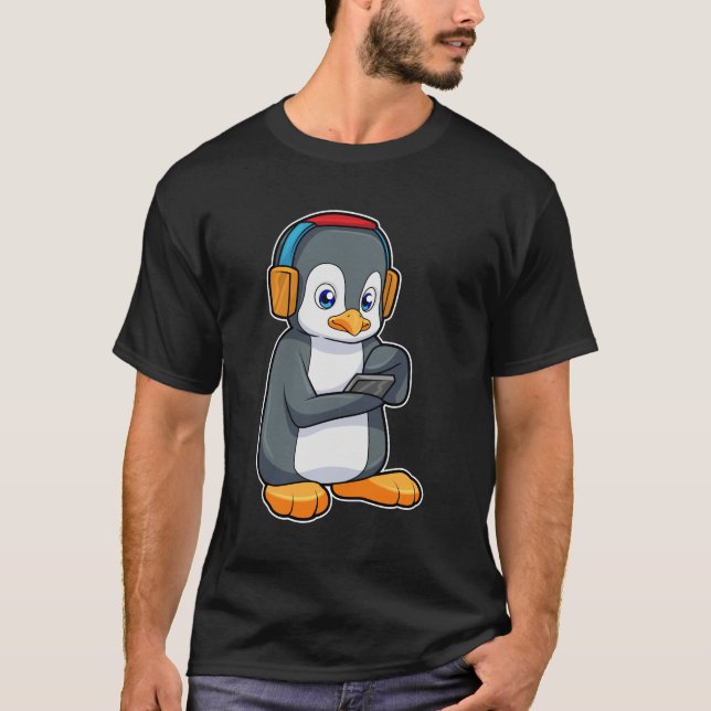 Penguin Music Headphone T Shirt (Framsida)