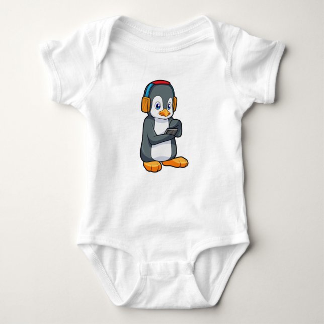 Penguin Music Headphone T Shirt (Framsida)