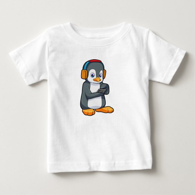 Penguin Music Headphone T Shirt (Framsida)