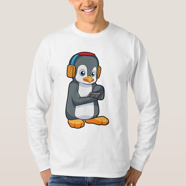 Penguin Music Headphone T Shirt (Framsida)