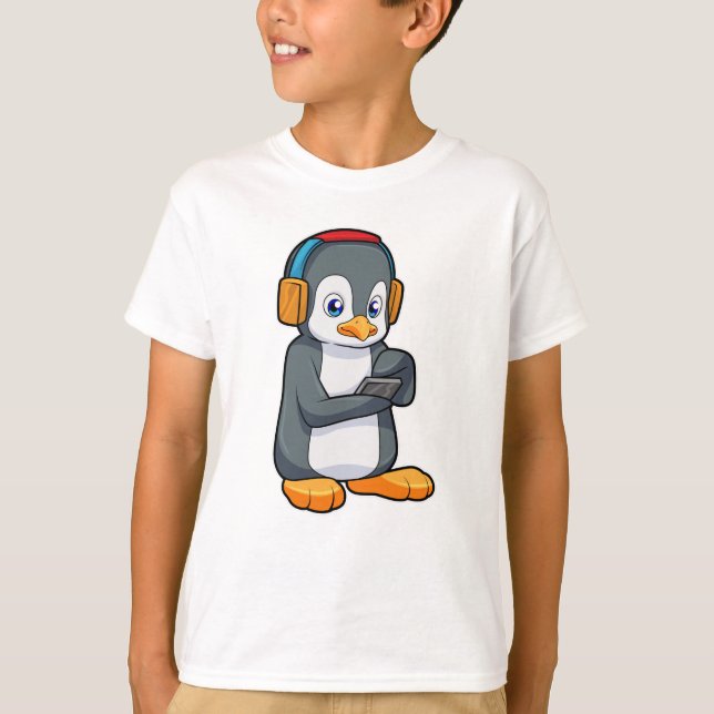Penguin Music Headphone T Shirt (Framsida)