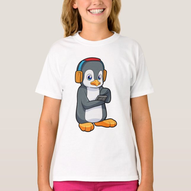 Penguin Music Headphone T Shirt (Framsida)