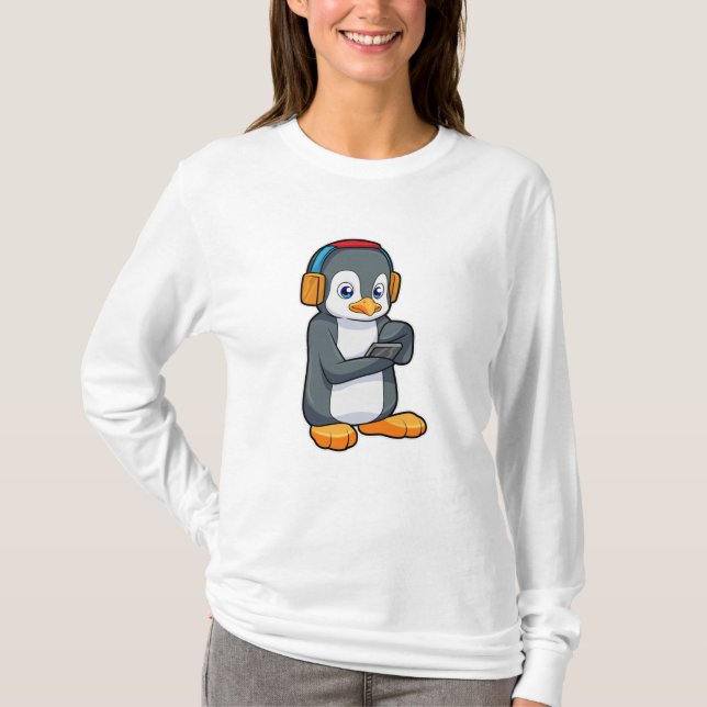 Penguin Music Headphone T Shirt (Framsida)