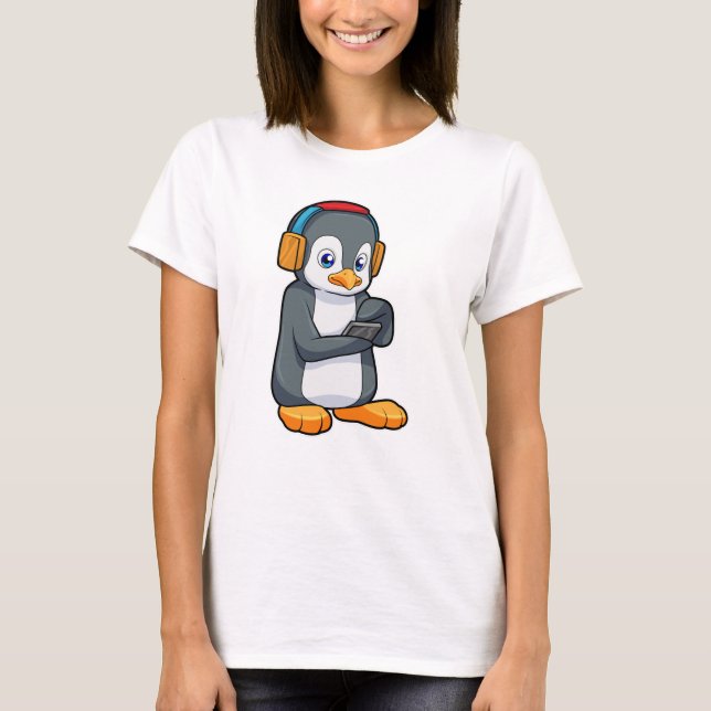 Penguin Music Headphone T Shirt (Framsida)