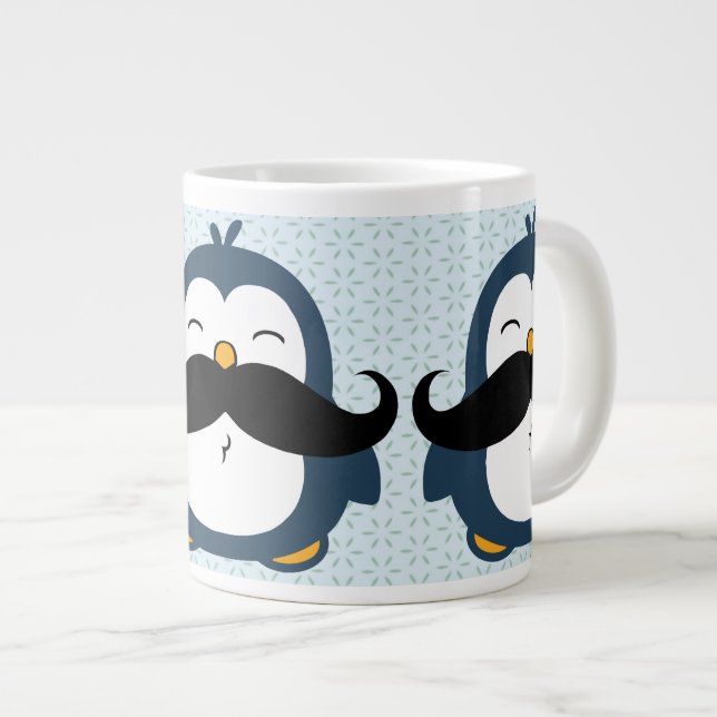 Penguin Mustache Trend Mönster Jumbo Mugg (Framsida höger)