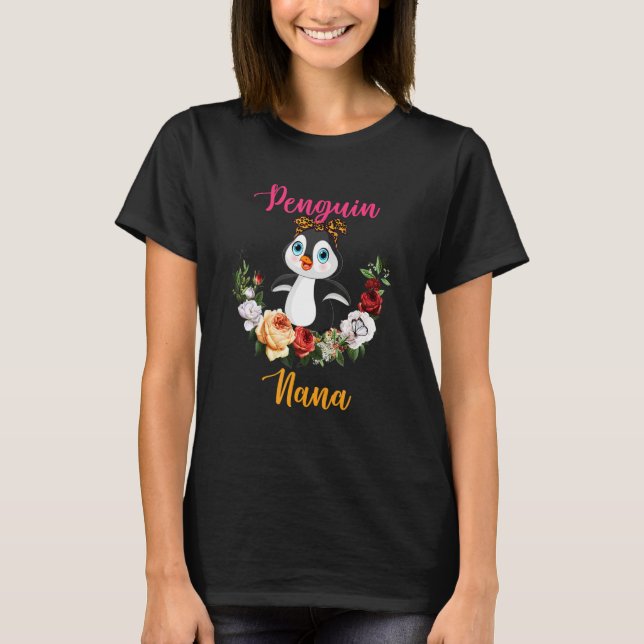 Penguin Nana Floral Penguin Bow Tie Lover Mother's T Shirt (Framsida)