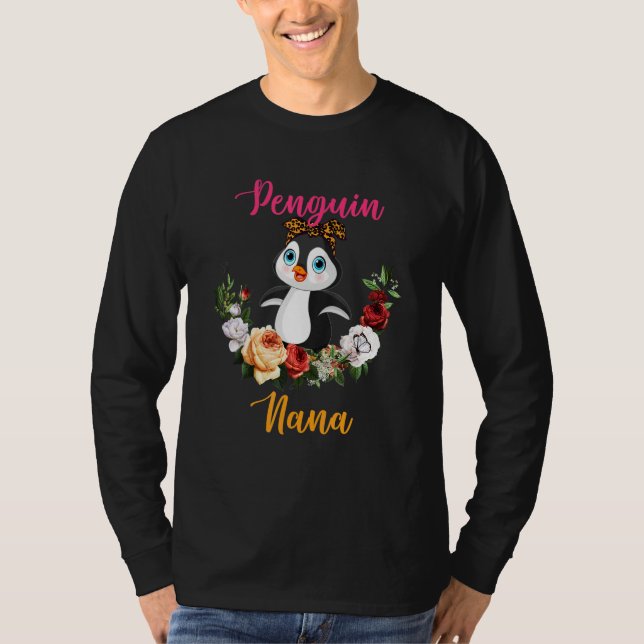 Penguin Nana Floral Penguin Bow Tie Lover Mother's T Shirt (Framsida)