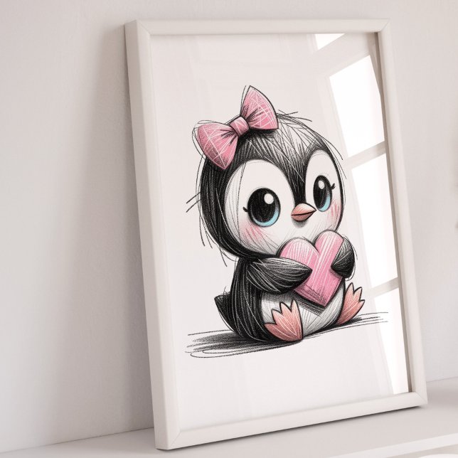 Penguin Nursery Art | Bilder av barnens rumsmur Poster (Girls Penguin Nursery Art Print)