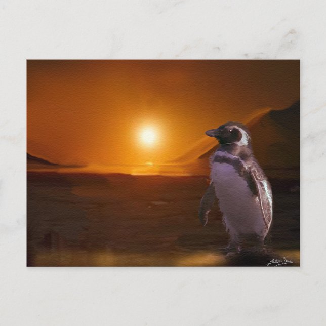 Penguin och Antarktis Sunset Art Vykort (Framsida)