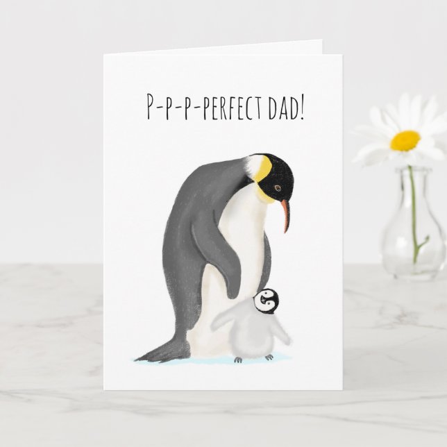 Penguin och chick perfekt pappa födelsedagskort kort (Liten växt)