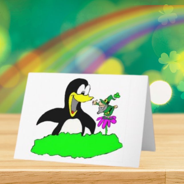 Penguin och Leprechaun St patrick's day Kort (Penguin and Leprechaun St Patrick's Day Card)