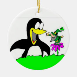 Penguin och Leprechaun Tecknad Ornament