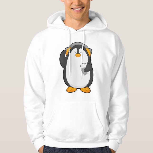 Penguin och Mobile mobil med headset Hoodie (Framsida)