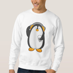 Penguin och Mobile mobil med headset Lång Ärmad Tröja