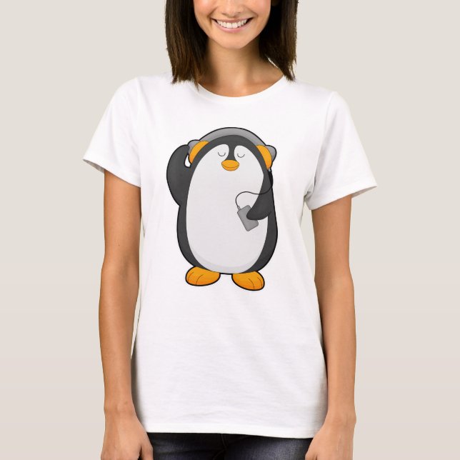 Penguin och Mobile mobil med headset T Shirt (Framsida)