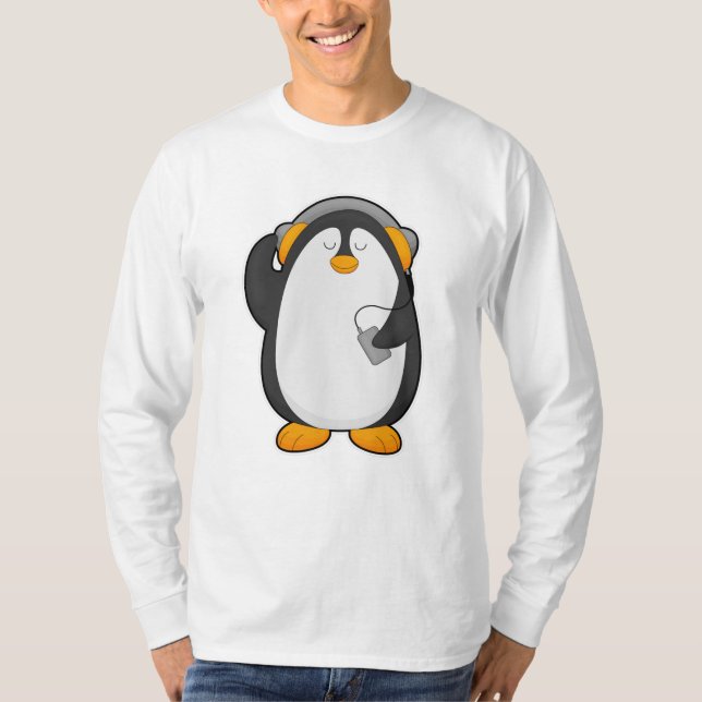 Penguin och Mobile mobil med headset T Shirt (Framsida)