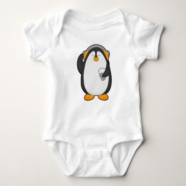 Penguin och Mobile mobil med headset T Shirt (Framsida)