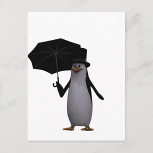 penguin och paraply vykort