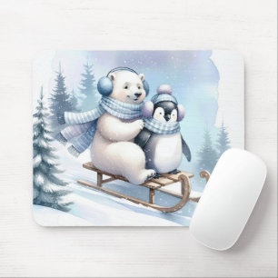 Penguin och Polar Bear på en skiva Musmatta