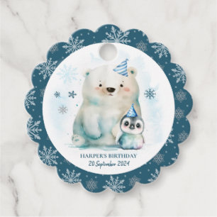 Penguin och Polar Bear Winter Birthday Gåvor Etiketter