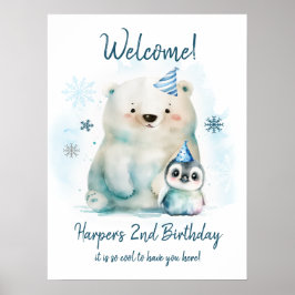 Penguin och Polar Bear Winter Birthday Poster
