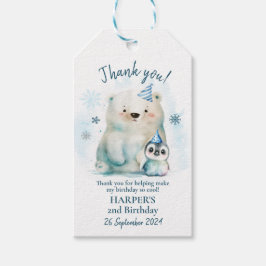 Penguin och Polar Bear Winter Birthday Presentetikett