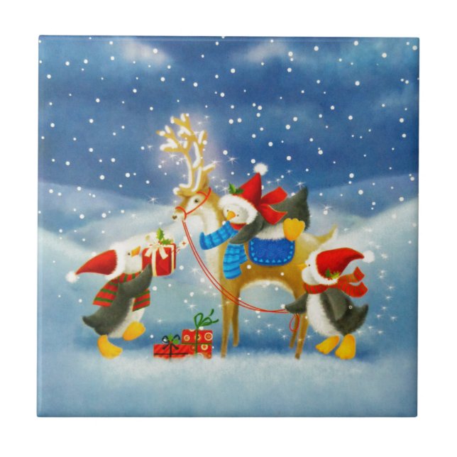 Penguin och Reindeer Kakelplatta (Framsidan)