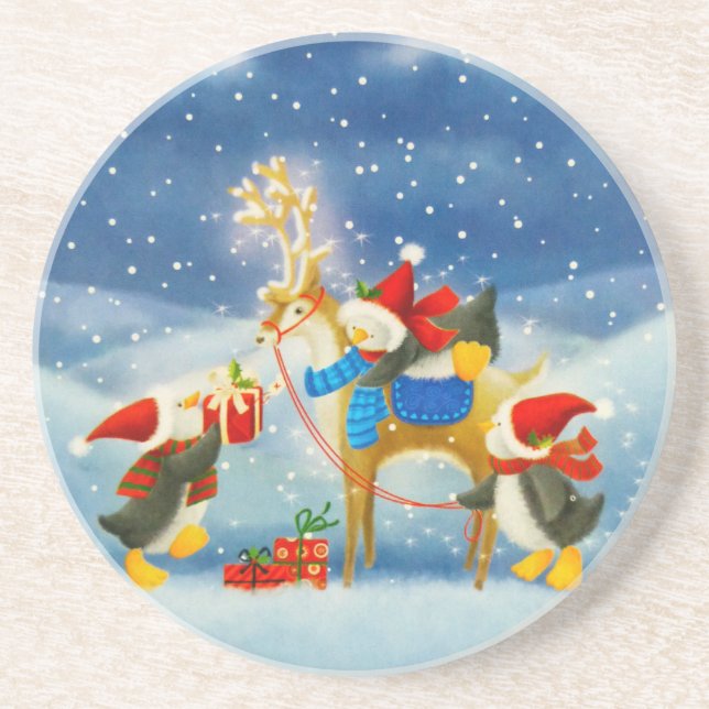 Penguin och Reindeer Underlägg Sandsten (Framsidan)