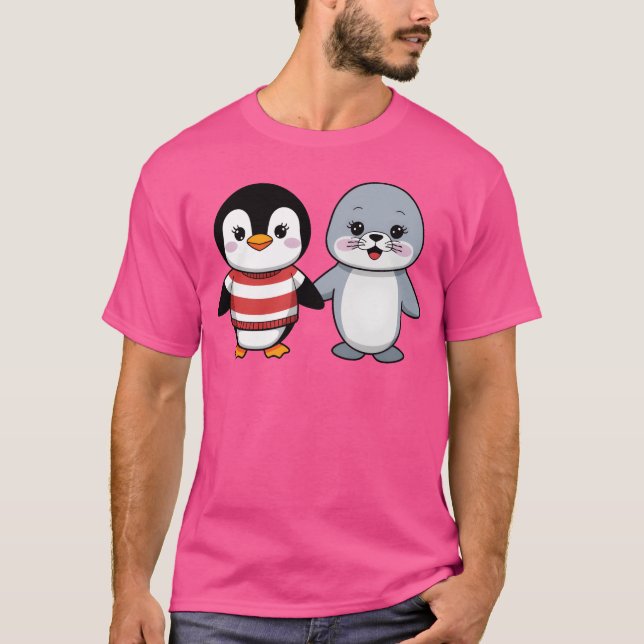 Penguin och Seal Friends retro T Shirt (Framsida)