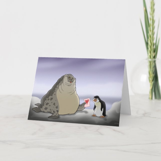 Penguin- och sialhjärtans dagskort helgkort (Framsida)