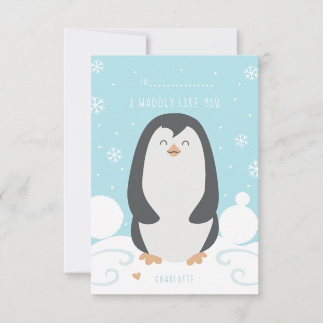 Penguin och Snö, Valentinkort för klassrum Kort (Framsida)
