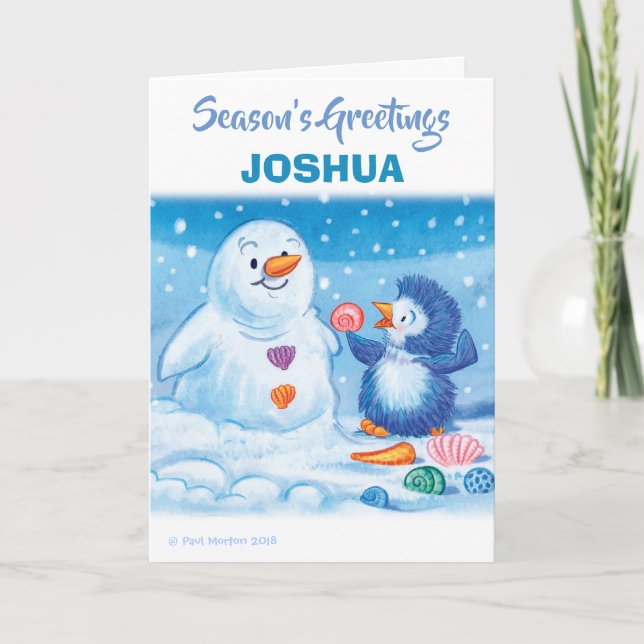 Penguin och Snögubbe-mediet julkort Helgkort (Framsida)
